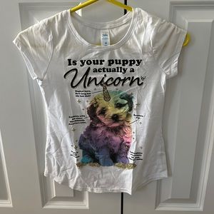 Kids white tee with a dog/unicorn
